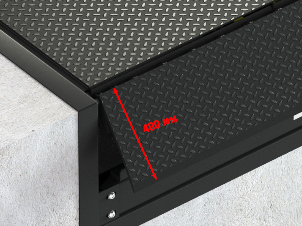 Standard lip 400 mm. 35 mm bevel. Whole rectangular lip for trucks with one-size load bed.